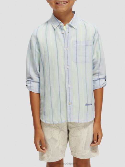 Scotch & Soda enfants chemise en lin mélangé avec ajustement des manches bande bleue vêtements 4HB4800