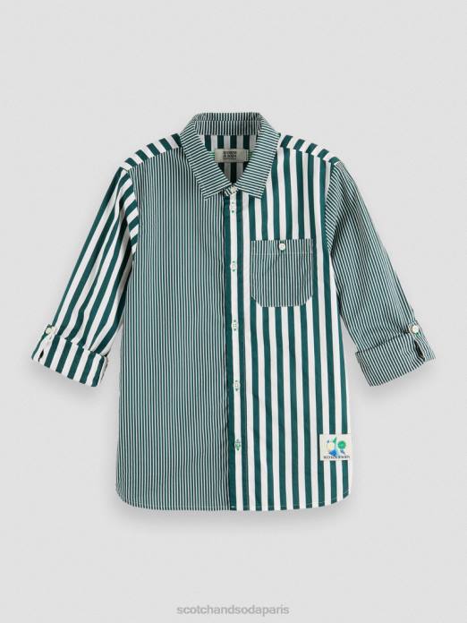 Scotch & Soda enfants chemise à rayures mix & match avec ajustement des manches bande verte vêtements 4HB4797