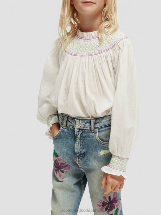 Scotch & Soda enfants chemise smockée à manches longues blanc cassé vêtements 4HB4740