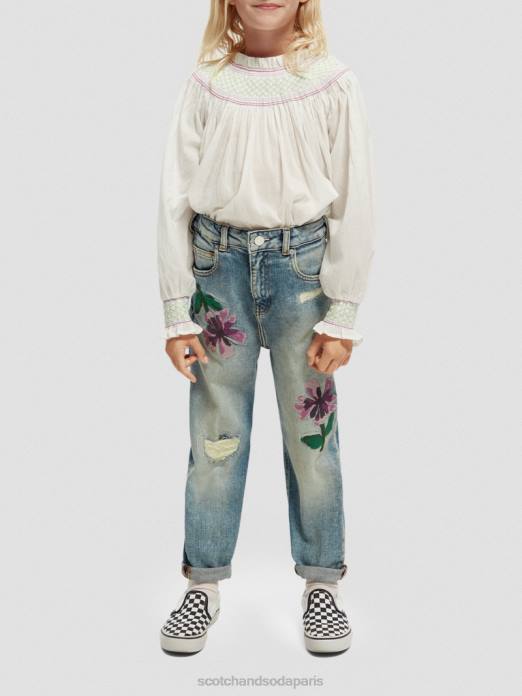 Scotch & Soda enfants chemise smockée à manches longues blanc cassé vêtements 4HB4740