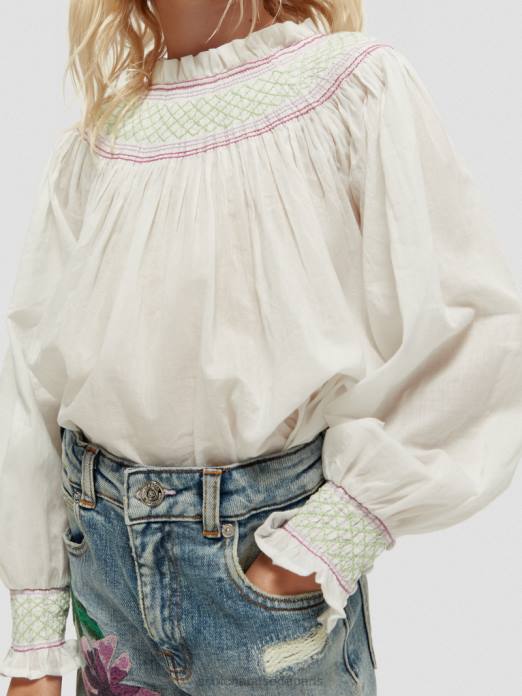 Scotch & Soda enfants chemise smockée à manches longues blanc cassé vêtements 4HB4740
