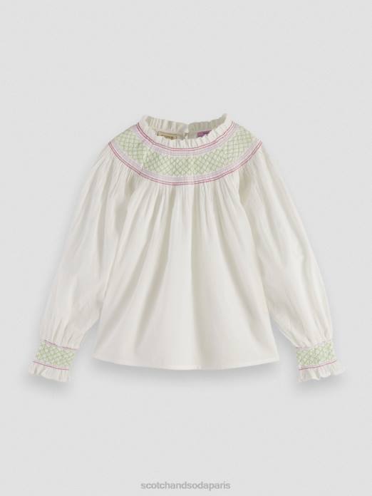 Scotch & Soda enfants chemise smockée à manches longues blanc cassé vêtements 4HB4740