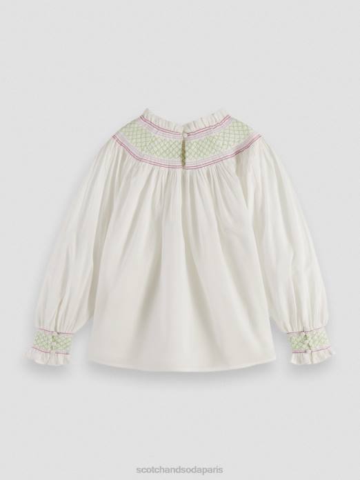 Scotch & Soda enfants chemise smockée à manches longues blanc cassé vêtements 4HB4740
