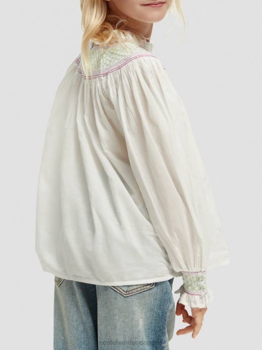 Scotch & Soda enfants chemise smockée à manches longues blanc cassé vêtements 4HB4740