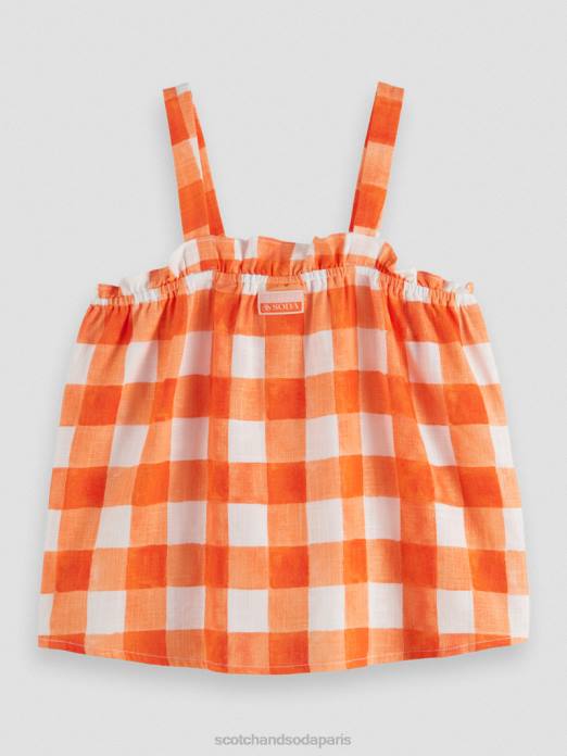 Scotch & Soda enfants haut en lin mélangé à carreaux chèque bistro papaye vêtements 4HB4746