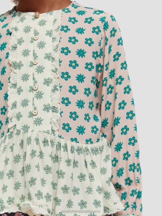 Scotch & Soda enfants haut à manches longues et imprimés variés fleur patchwork vêtements 4HB4743