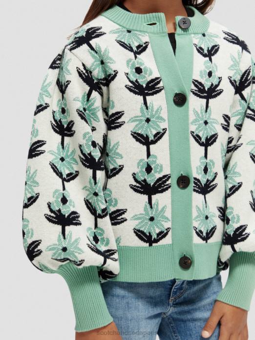 Scotch & Soda enfants cardigan fleuri en maille intarsia incrustation de fleurs vêtements 4HB4736