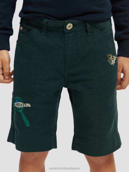Scotch & Soda enfants short en lin mélangé à broderies artistiques forêt vêtements 4HB4807
