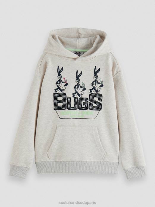 Scotch & Soda enfants sweat à capuche en coton biologique brodé looney tunes mélange blanc cassé vêtements 4HB4754