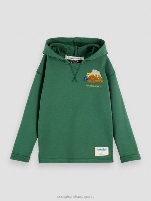 Scotch & Soda enfants sweat à capuche en coton biologique à broderies artistiques militaire vêtements 4HB4774