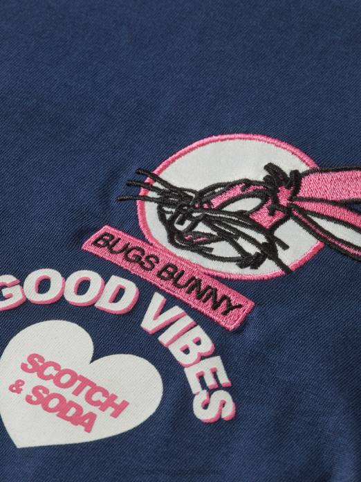 Scotch & Soda enfants Looney Tunes - T-shirt coupe skate en coton biologique avec motif artistique nuit vêtements 4HB4789