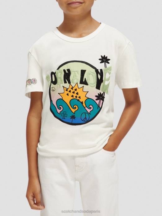 Scotch & Soda enfants né pour aimer les œuvres d'art t-shirt blanc cassé vêtements 4HB4742