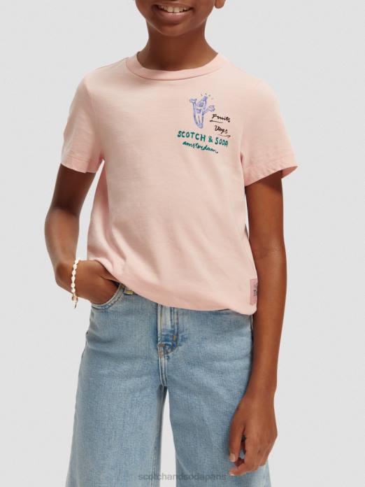 Scotch & Soda enfants t-shirt en coton biologique avec motif artistique et ourlet noué rougir vêtements 4HB4737
