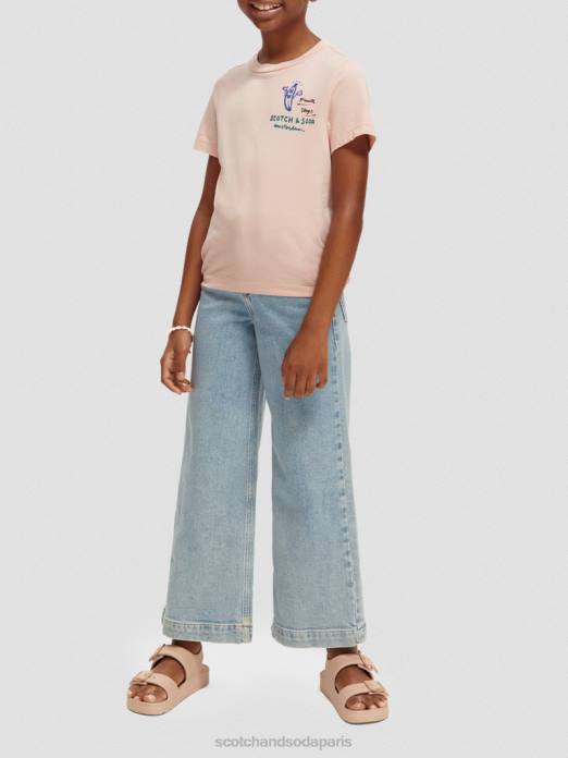 Scotch & Soda enfants t-shirt en coton biologique avec motif artistique et ourlet noué rougir vêtements 4HB4737