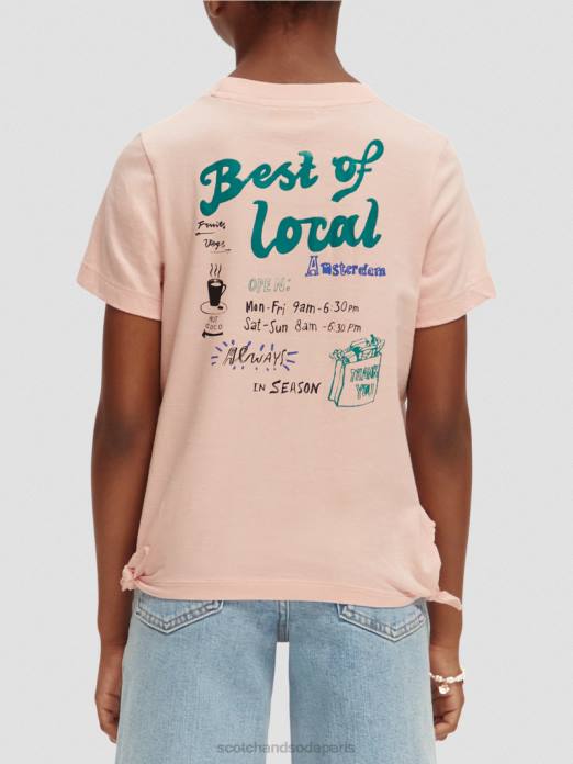 Scotch & Soda enfants t-shirt en coton biologique avec motif artistique et ourlet noué rougir vêtements 4HB4737