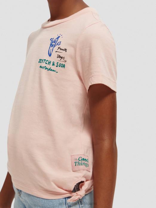 Scotch & Soda enfants t-shirt en coton biologique avec motif artistique et ourlet noué rougir vêtements 4HB4737