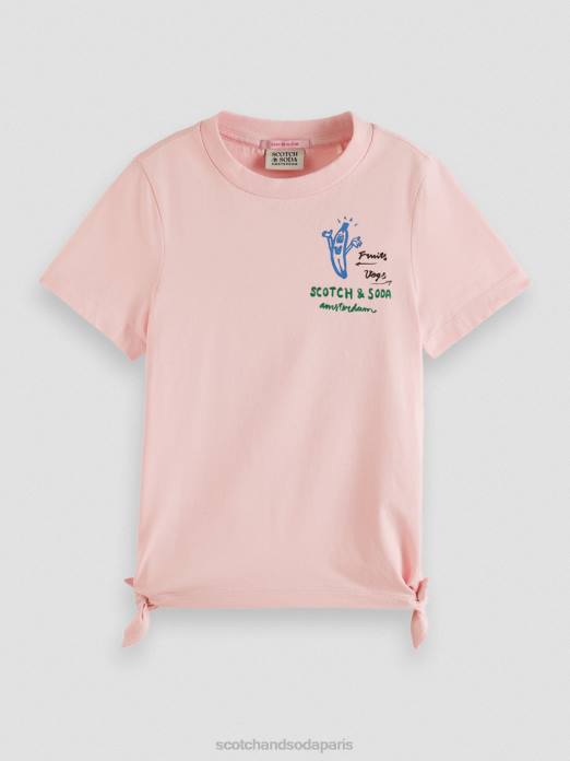 Scotch & Soda enfants t-shirt en coton biologique avec motif artistique et ourlet noué rougir vêtements 4HB4737