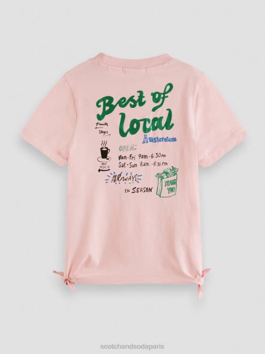 Scotch & Soda enfants t-shirt en coton biologique avec motif artistique et ourlet noué rougir vêtements 4HB4737