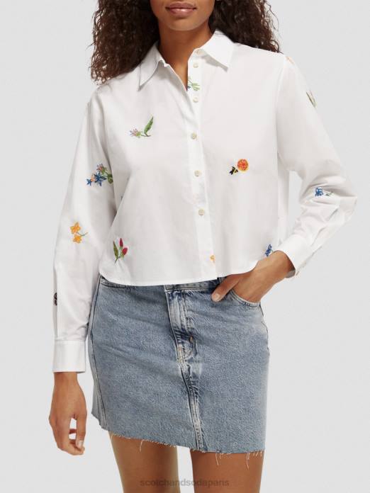 Scotch & Soda femmes chemise coupe boxy en coton biologique brodé blanc vêtements 4HB441