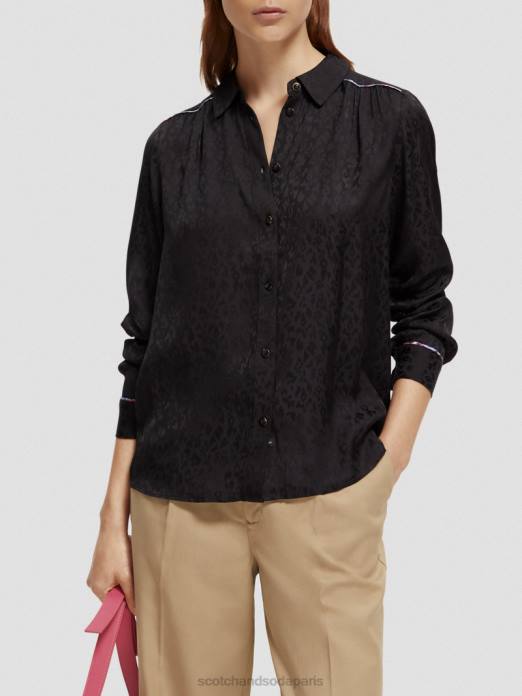 Scotch & Soda femmes chemise coupe slim passepoilée noir vêtements 4HB453