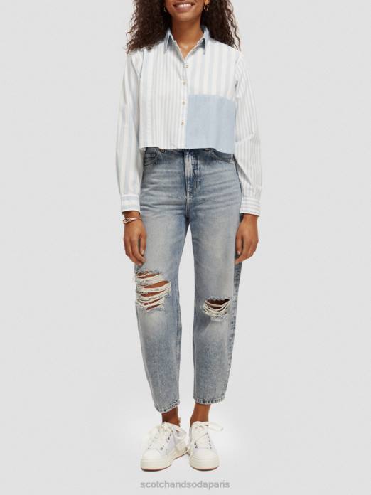 Scotch & Soda femmes chemise courte coupe carrée mer bleue vêtements 4HB444