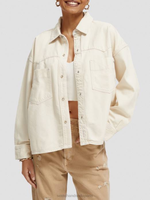 Scotch & Soda femmes chemise en jean oversize western écru délavé vêtements 4HB456