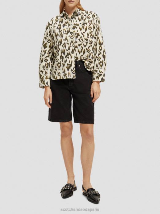 Scotch & Soda femmes chemise militaire vert armée ikat brossé vêtements 4HB447