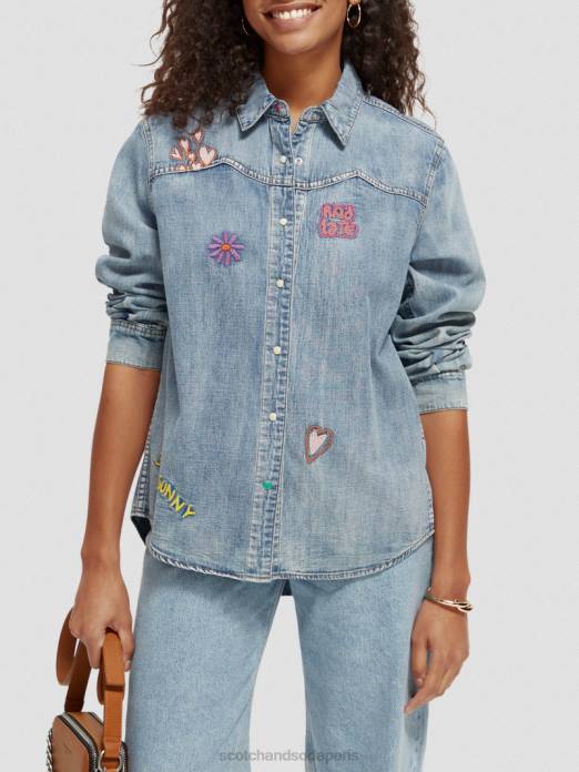 Scotch & Soda femmes chemise western en denim indigo lavé vêtements 4HB457