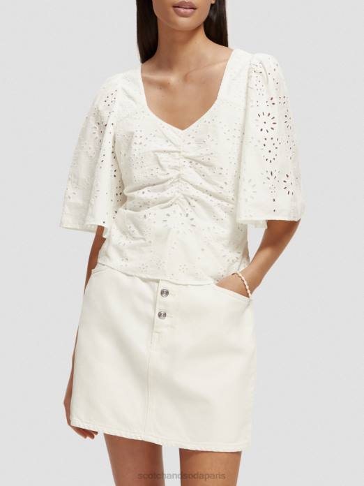 Scotch & Soda femmes haut en coton biologique à manches flottantes blanc vêtements 4HB450