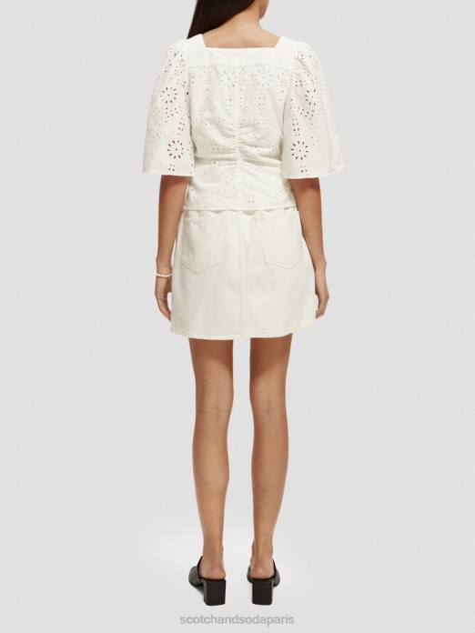 Scotch & Soda femmes haut en coton biologique à manches flottantes blanc vêtements 4HB450