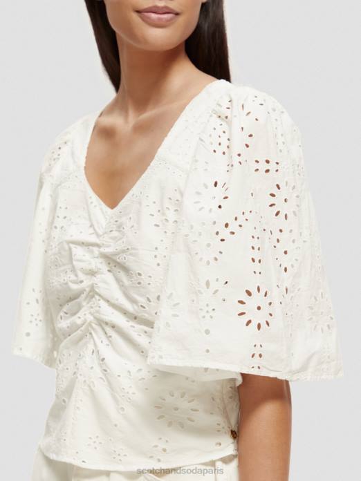 Scotch & Soda femmes haut en coton biologique à manches flottantes blanc vêtements 4HB450