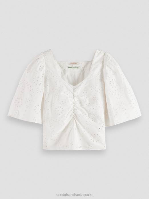 Scotch & Soda femmes haut en coton biologique à manches flottantes blanc vêtements 4HB450