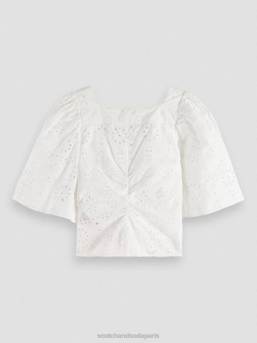 Scotch & Soda femmes haut en coton biologique à manches flottantes blanc vêtements 4HB450