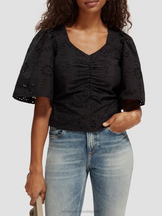Scotch & Soda femmes haut en coton biologique à manches flottantes noir vêtements 4HB452