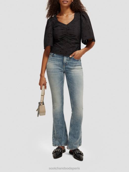 Scotch & Soda femmes haut en coton biologique à manches flottantes noir vêtements 4HB452