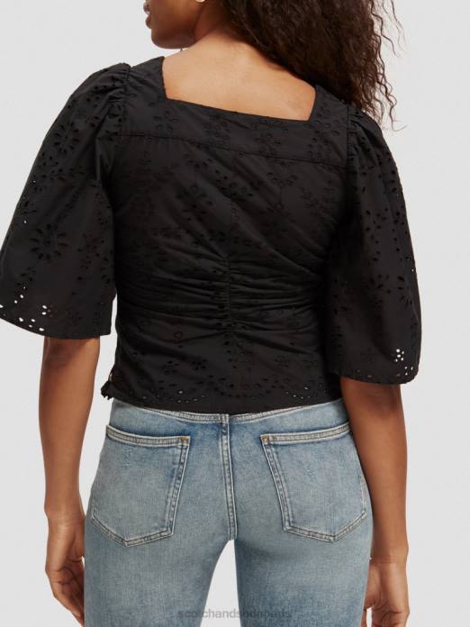 Scotch & Soda femmes haut en coton biologique à manches flottantes noir vêtements 4HB452