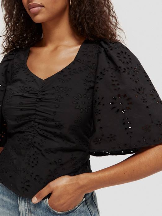 Scotch & Soda femmes haut en coton biologique à manches flottantes noir vêtements 4HB452