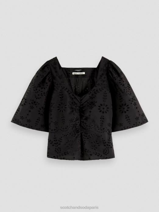 Scotch & Soda femmes haut en coton biologique à manches flottantes noir vêtements 4HB452
