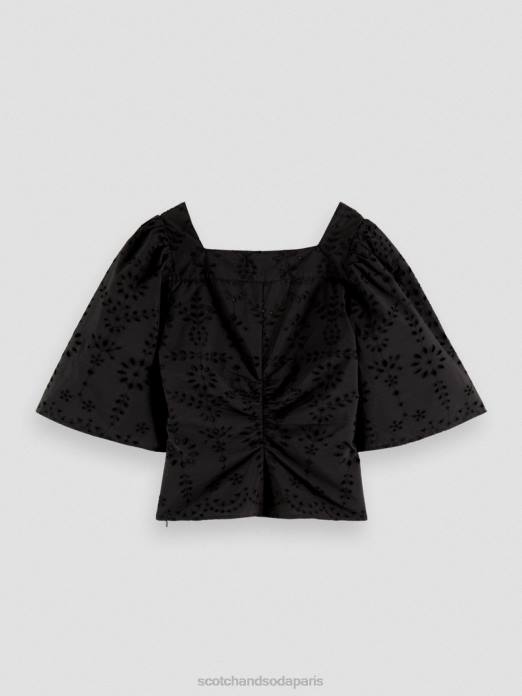 Scotch & Soda femmes haut en coton biologique à manches flottantes noir vêtements 4HB452