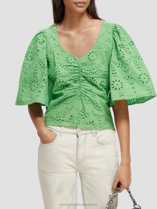 Scotch & Soda femmes haut en coton biologique à manches flottantes perruche brillante vêtements 4HB451