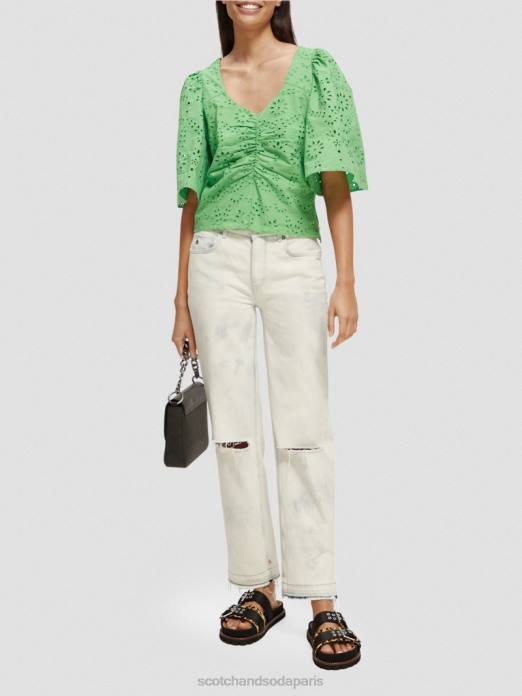 Scotch & Soda femmes haut en coton biologique à manches flottantes perruche brillante vêtements 4HB451