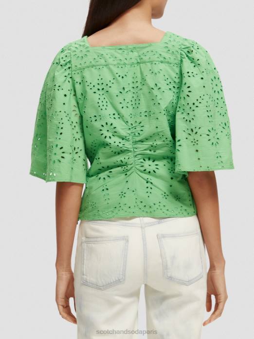 Scotch & Soda femmes haut en coton biologique à manches flottantes perruche brillante vêtements 4HB451