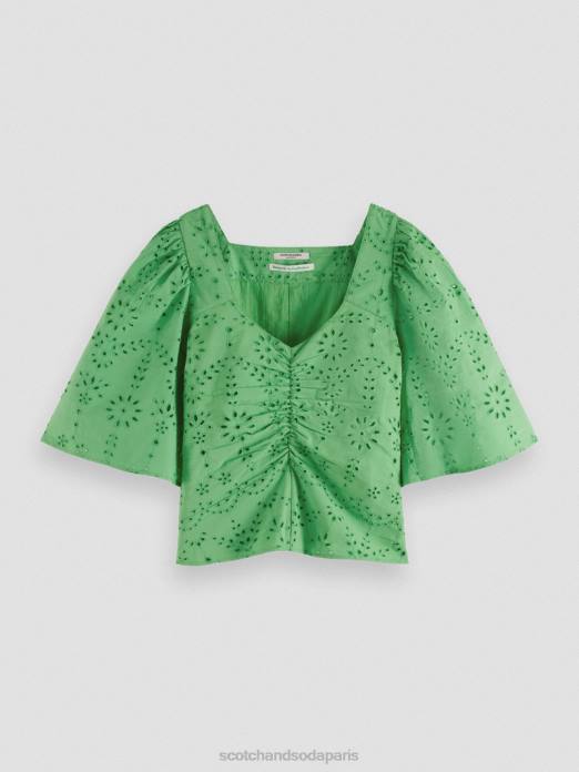 Scotch & Soda femmes haut en coton biologique à manches flottantes perruche brillante vêtements 4HB451