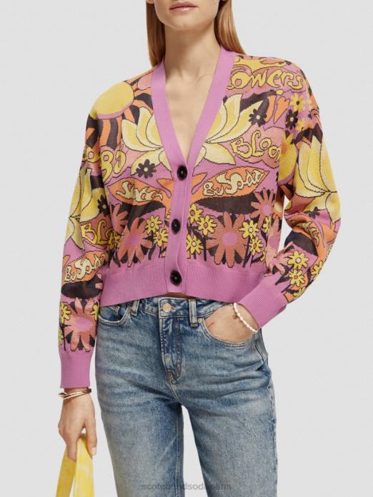 Scotch & Soda femmes cardigan à col en V en jacquard orchidée rose vêtements 4HB4129