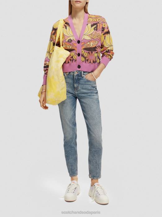 Scotch & Soda femmes cardigan à col en V en jacquard orchidée rose vêtements 4HB4129