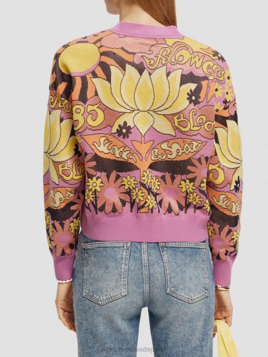 Scotch & Soda femmes cardigan à col en V en jacquard orchidée rose vêtements 4HB4129