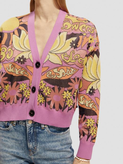 Scotch & Soda femmes cardigan à col en V en jacquard orchidée rose vêtements 4HB4129