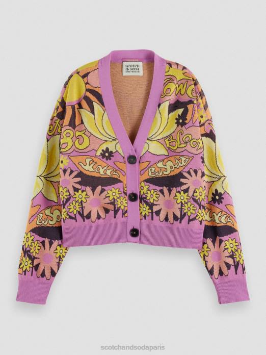 Scotch & Soda femmes cardigan à col en V en jacquard orchidée rose vêtements 4HB4129