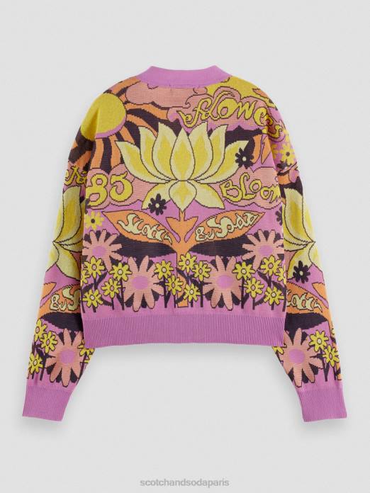 Scotch & Soda femmes cardigan à col en V en jacquard orchidée rose vêtements 4HB4129