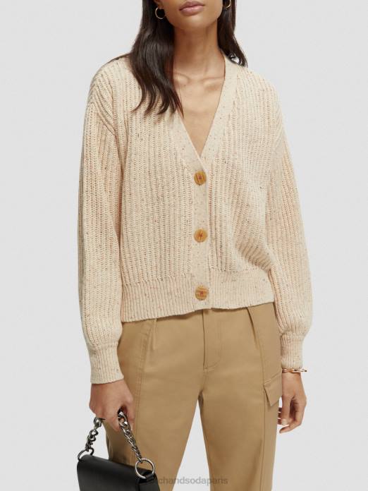 Scotch & Soda femmes cardigan en maille côtelée à col en V sable blanc vêtements 4HB4128